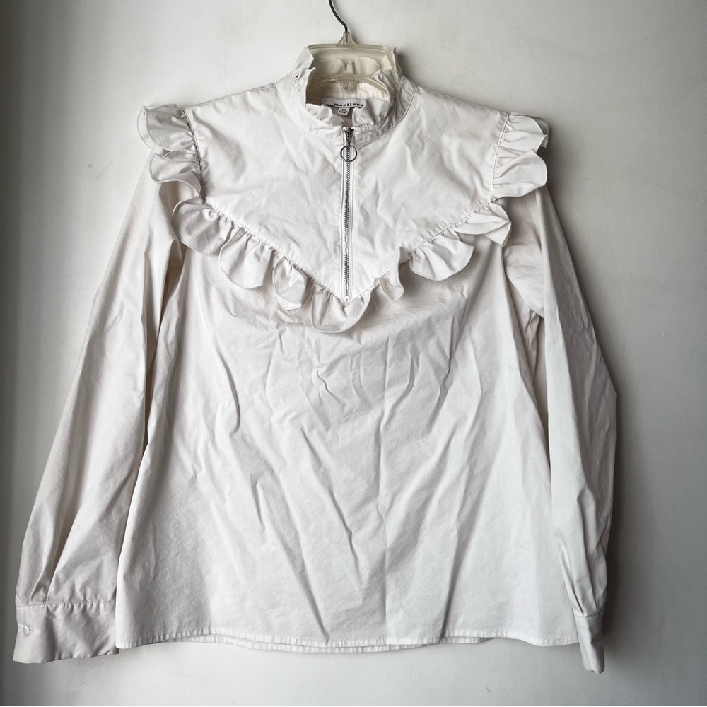 Moelleux White Ruffle Long Sleeve Blouse M